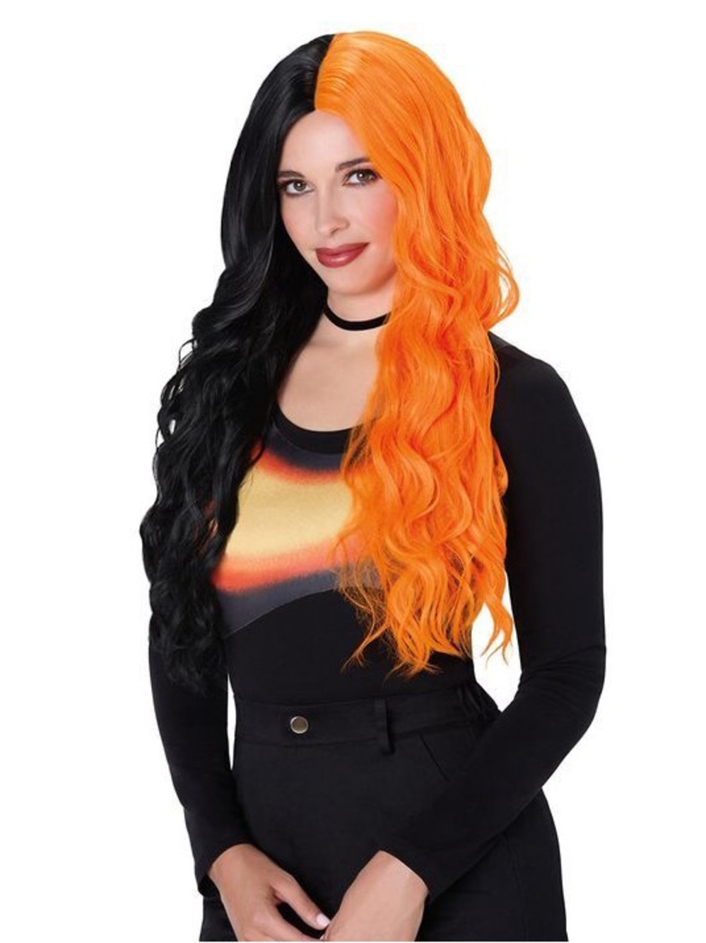 Spirit Two-Tone Black and Orange Split-Style Wig - Picture 4 of 8